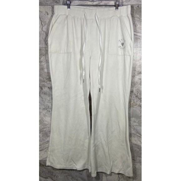 Juicy Couture White Velour Lounge Pants Rhinestone Logo Flare Plus Sz 2X  Y2K - Picture 2 of 11